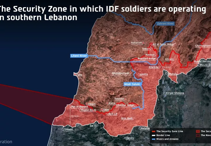 El Ejército de Israel compartió un mapa del perímetro que invade en el Líbano. Foto. EFE
