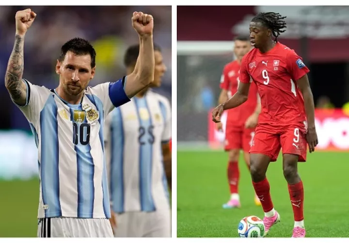 Lionel Messi, de Argentina y Johan Manzambi, de Suiza.