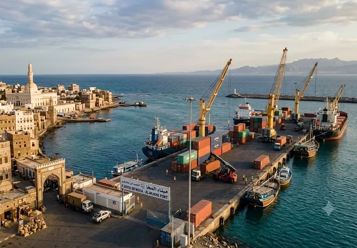 Moca es una histórica ciudad portuaria que se encuentra dentro de la provincia de Taiz y cerca del estrecho de Bab al Mandeb, un punto estratégico marítimo que conecta el mar Rojo con el golfo de Adén. Foto. IA