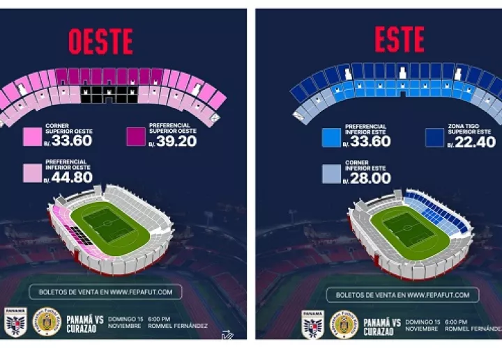 Precios de los boletos del partido Panamá vs Curazao en el Estadio Rommel Fernández. 