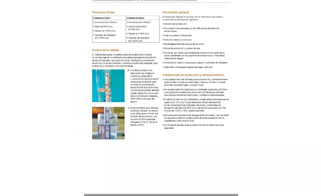 Fórmula para hacer gel alcoholado de la OMS (Imágenes)